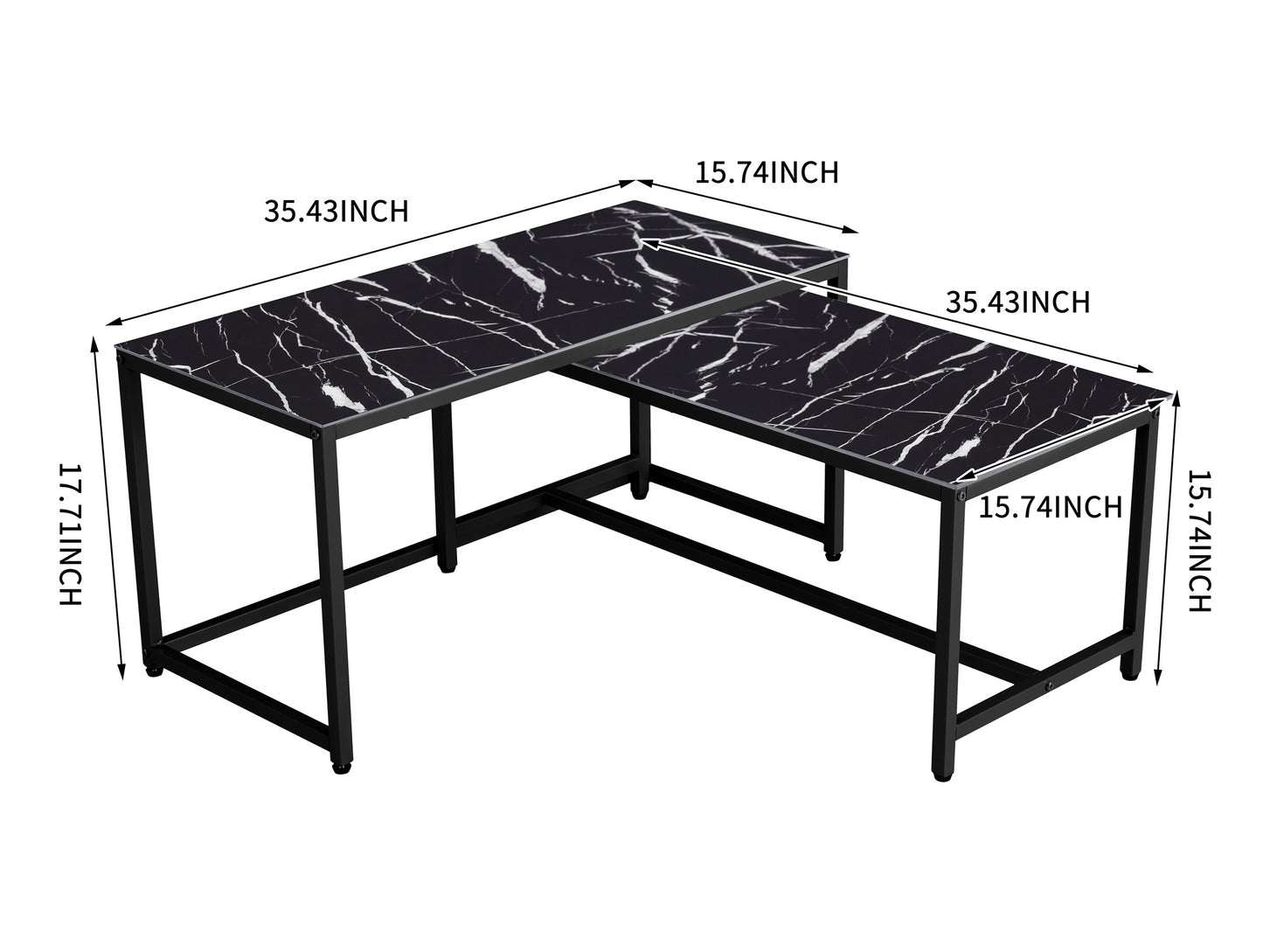 Modern Nesting Coffee  Tables Set, Marble BLACK, 2pc