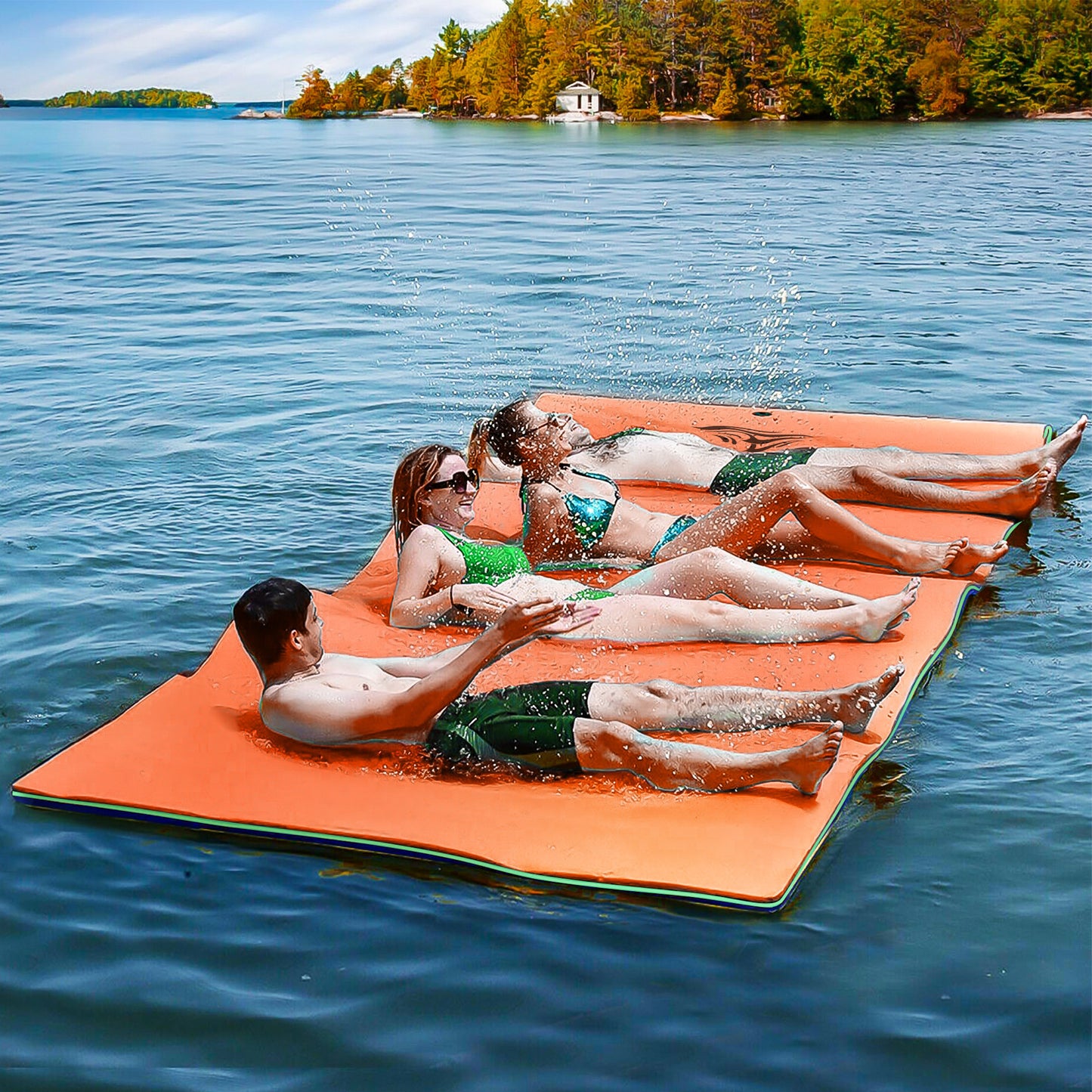 12 x 6 FT Floating Water Mat Foam Pad Lake Floats Lily Pad, 3-Layer XPE Water Pad with Storage Straps for Adults Outdoor Water Activities