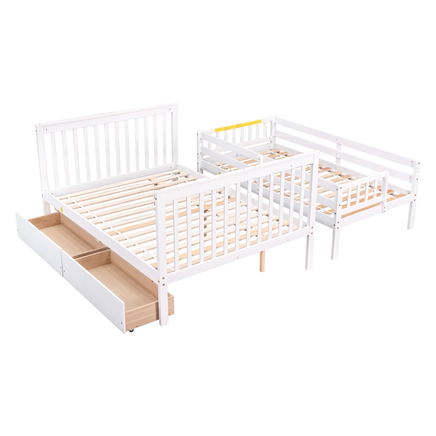 Twin Over Full Bunk Bed with 2 Drawers and Staircases, Convertible into 2 Beds, the Bunk Bed with Staircase and Safety Rails for Kids, Teens, Adults, White