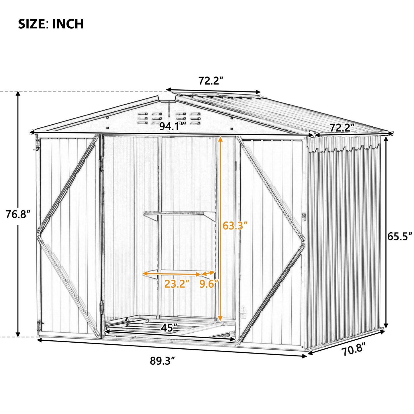 TOPMAX Patio 8ft x6ft Bike Shed Garden Shed, Metal Storage Shed with Adjustable Shelf and Lockable Doors, Tool Cabinet with Vents and Foundation Frame for Backyard, Lawn, Garden, Gray