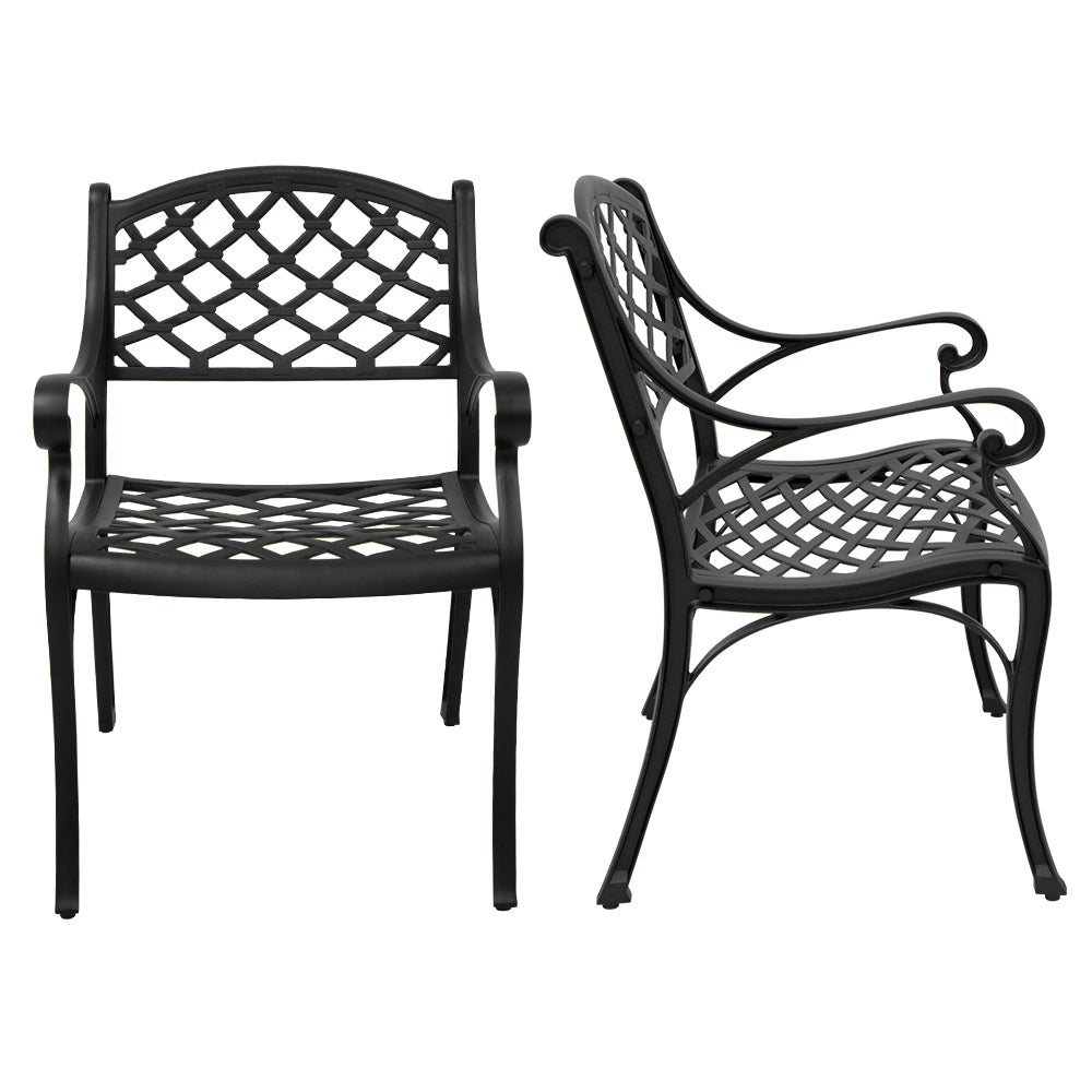 2 Piece Outdoor Dining Chairs, Cast Aluminum Chairs with Armrest, Patio Bistro Chair Set of 2 for Garden, Backyard (Lattice Design 2 Chairs)