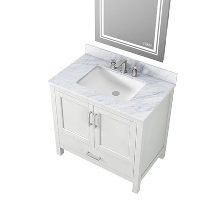 Bathroom Vanity Top37 "x 22" natural stone   Carrara white natural marble, CUPC ceramic sink and three-hole faucet hole with backsplash