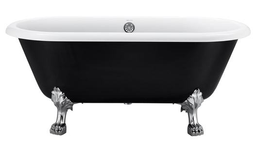 59" 100% Acrylic Freestanding Bathtub，Contemporary Soaking Tub，white inside black outside