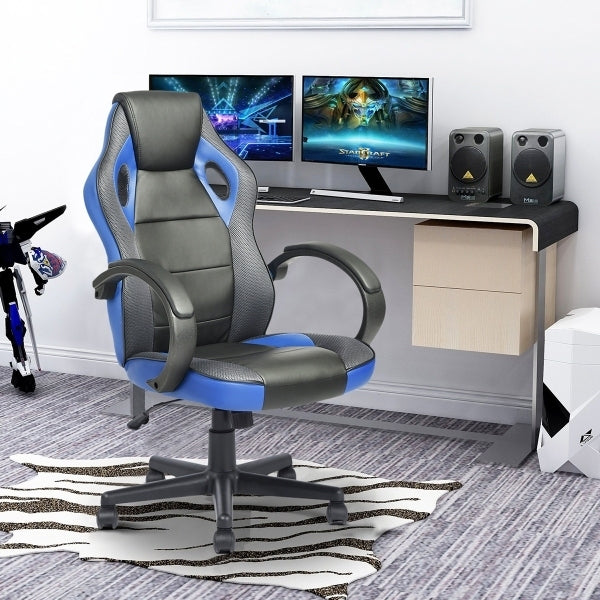 Gaming Office Chair with Fabric Adjustable Swivel, BLACK AND BLUE