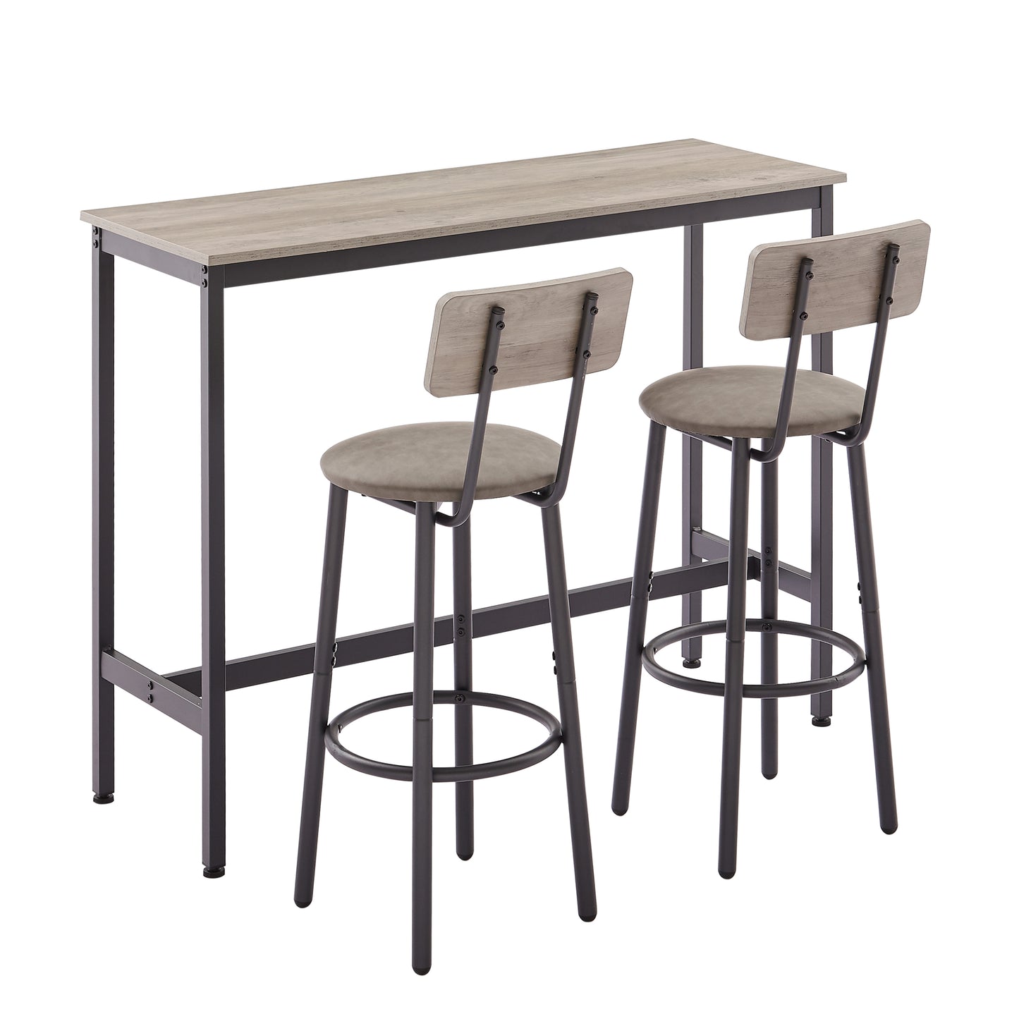 JHX Bar Table Set with 2 Bar stools PU Soft seat with backrest (Grey,43.31’’L*15.75’’W*35.43’H)