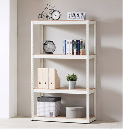 Storage Rack Shelving Unit Storage Shelf Steel Garage Utility Rack 4-Shelf Adjustable Shelves Heavy Duty Display Stand for Books, Kitchenware, Tools Bolt-Free Assembly 31.49"x 14.47"x 59” （White）