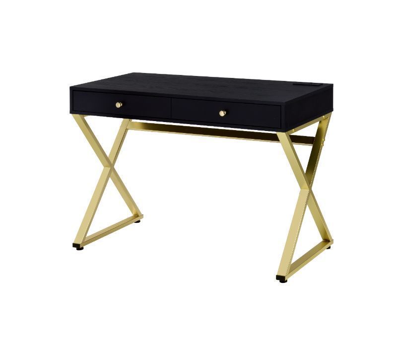 ACME Coleen Built-in USB Port Writing Desk, Black & Brass Finish 93050