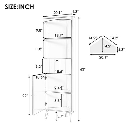 Gray Triangle Elegant Corner Cabinet with Open Shelves, MDF Board, Anti-toppling Device, Painting Surface, Large Storage Space for Limited Space