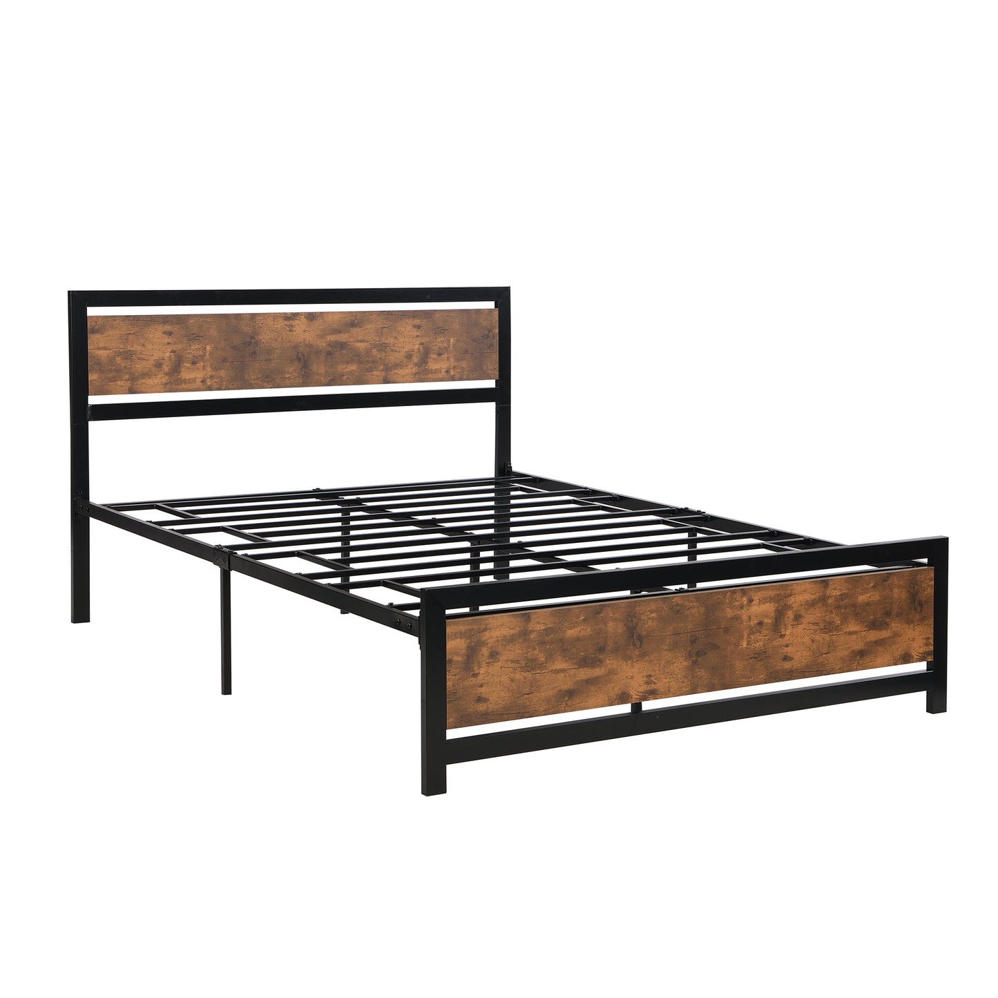 Metal and Wood Bed Frame with Headboard and Footboard ,Queen Size Platform Bed ,No Box Spring Needed, Easy to Assemble(Black)