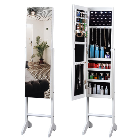 Full Mirror Fashion Simple Jewelry Storage Cabinet  With Led Light  Can Be Hung On The Door Or Wall