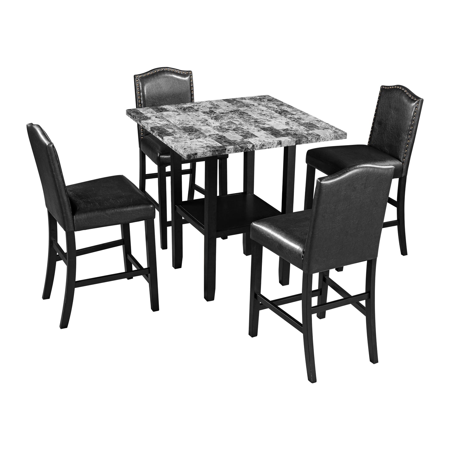 TOPMAX 5 Piece Dining Set with Matching Chairs and Bottom Shelf for Dining Room, Black Chair+Gray Table