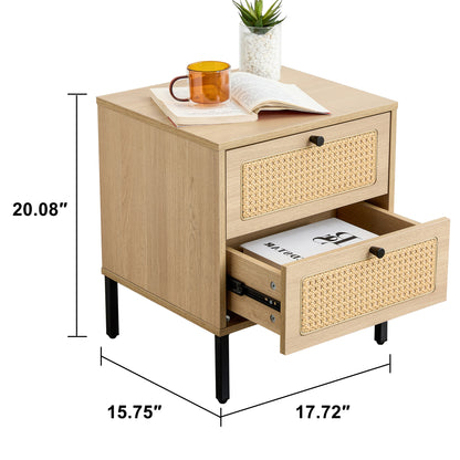 Modern simple storage cabinet MDF Board bedside cabinet Japanese rattan bedside cabinet Small household furniture bedside table.Applicable to dressing table in bedroom, porch, living room.2 Drawers