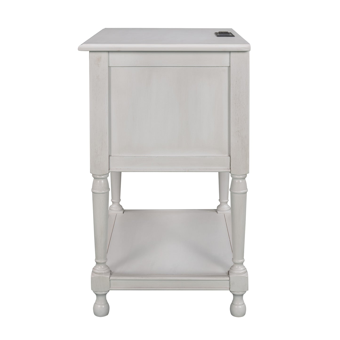 Versatile Nightstand with Two Built-in Shelves Cabinet and an Open Storage,USB Charging Design,White