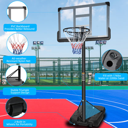 Portable Basketball Hoop Backboard System Stand Height Adjustable 6.6ft - 10ft with 42 Inch Backboard and Wheels for Adults Teens Outdoor Indoor Basketball Goal Game Play Set