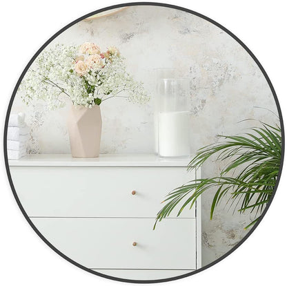 Round Mirror, Circle Mirror 24 Inch, Black Round Wall Mirror Suitable for Bedroom, Living Room, Bathroom, Entryway Wall Decor and More, Brushed Aluminum Frame Large Circle Mirrors for Wall