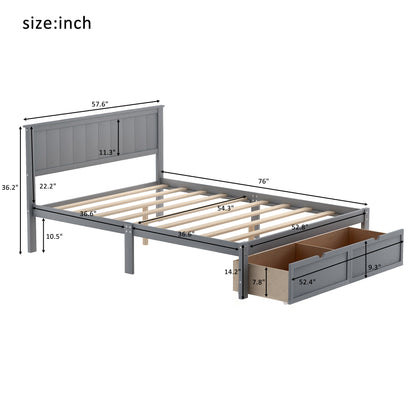 Full Size Platform Bed with Under-bed Drawers, Gray