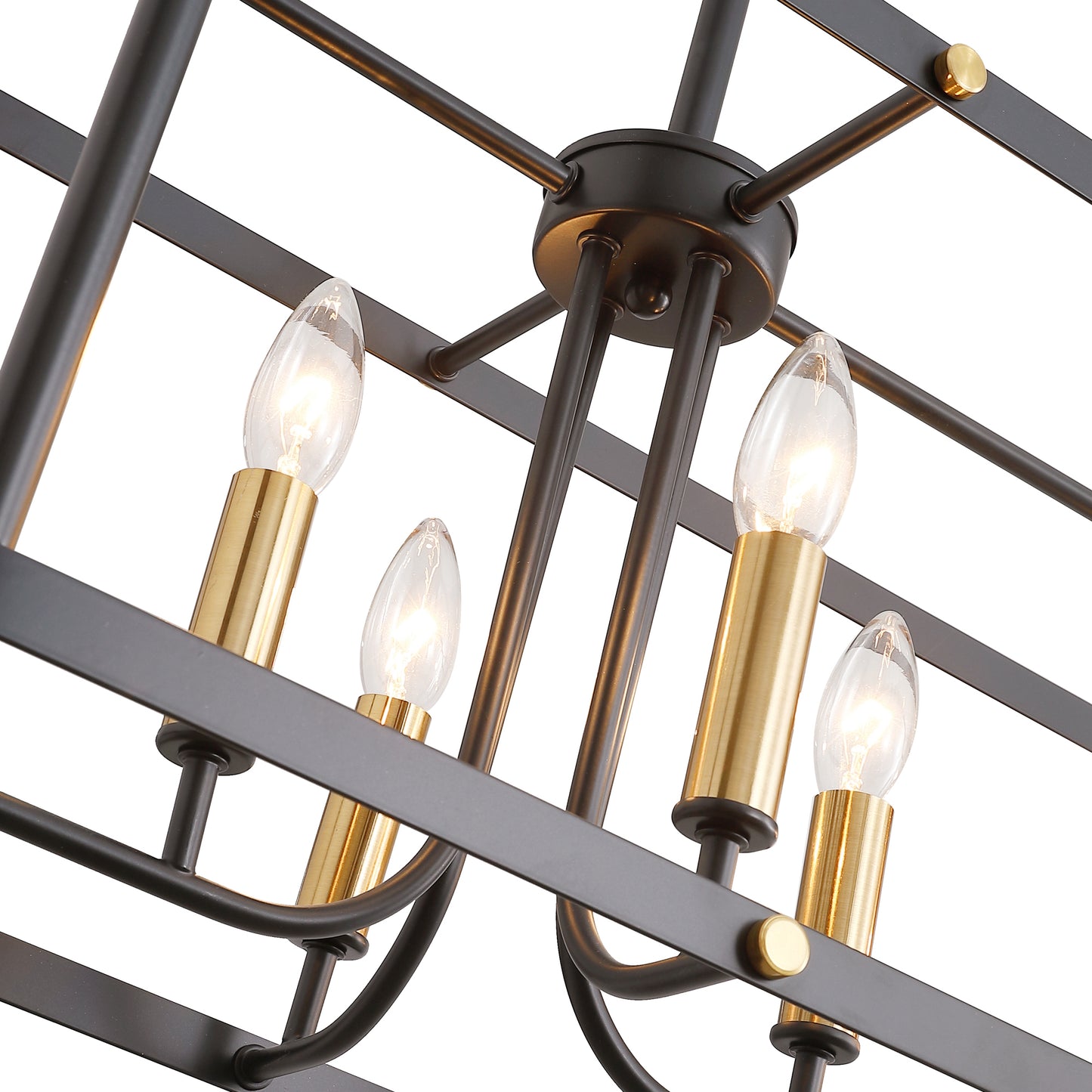 Modern American rectangular metal black chandelier 8 bulbs