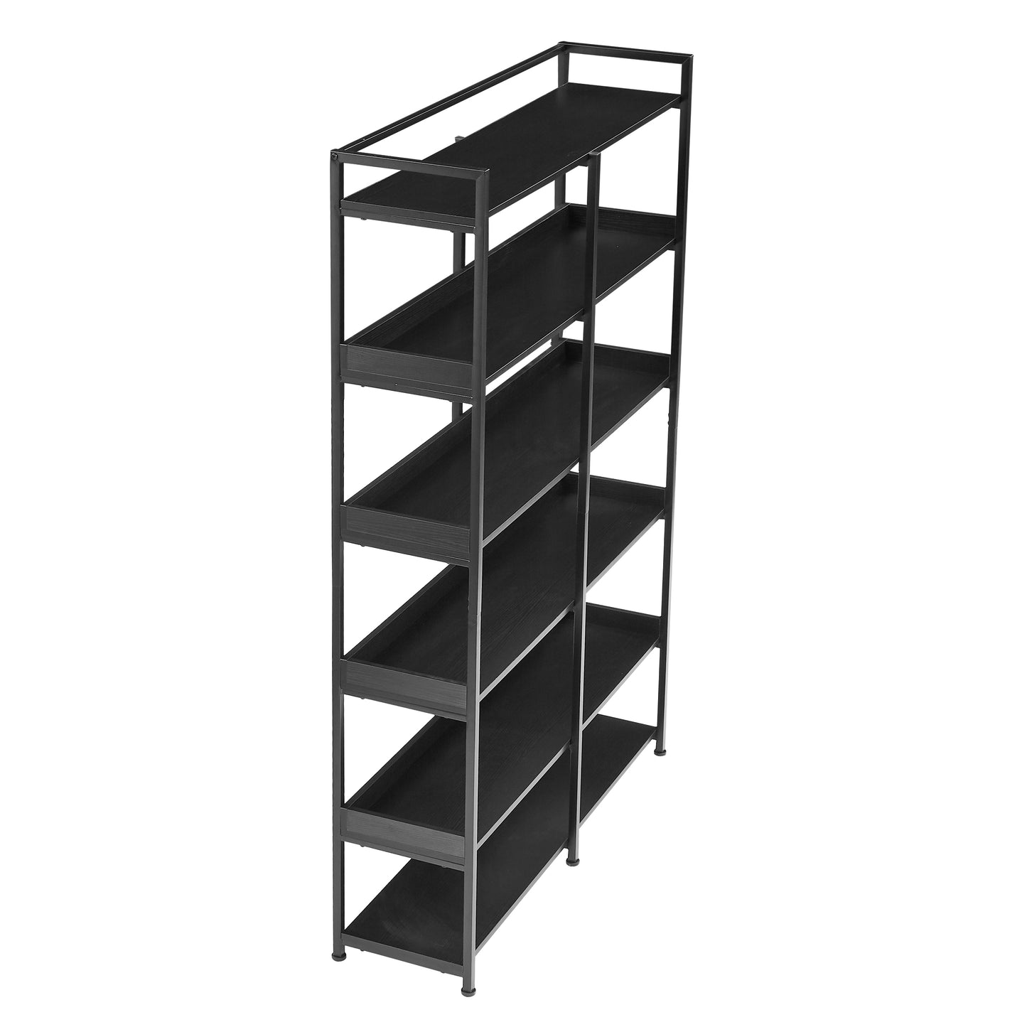 70.8 Inch Tall Bookshelf MDF Boards Stainless Steel Frame, 6-tier Shelves with Back&Side Panel, Adjustable Foot Pads, Black