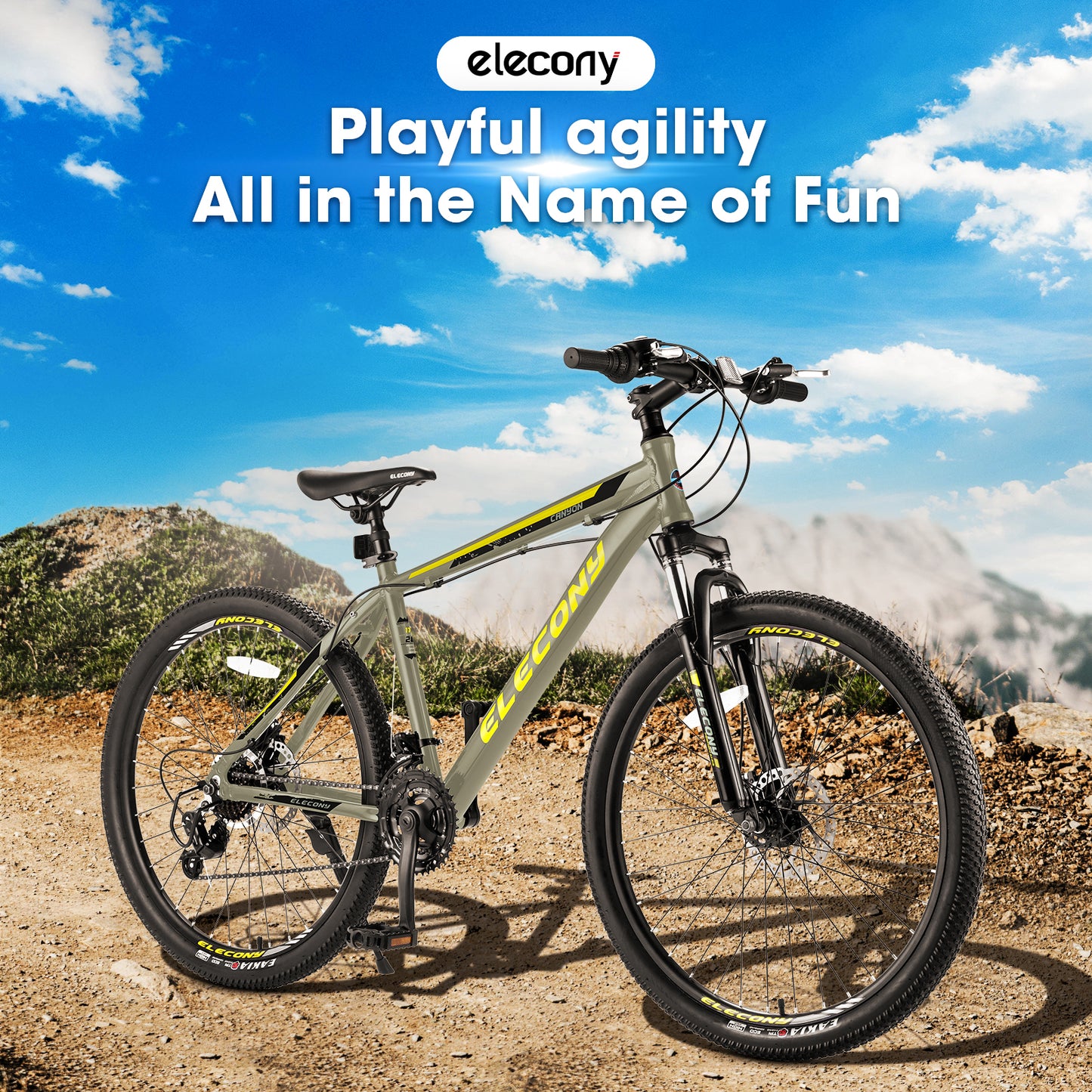 A26141 Elecony 26 inch Aluminum Mountain Bike, Shimano 21 Speed Mountain Bicycle Dual Disc Brakes for Woman Men Adult Mens Womens, Multiple Colors