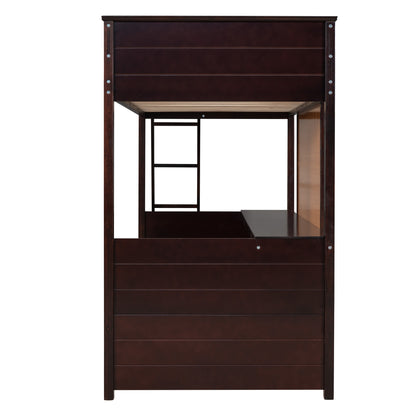 Twin size Loft Bed with Desk and Writing Board, Wooden Loft Bed with Desk - Espresso