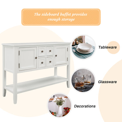 TREXM  Cambridge Series Buffet Sideboard Console Table with Bottom Shelf (White)