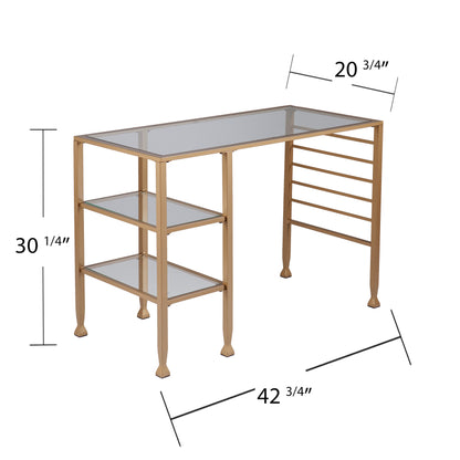 Jaymes Gold Metal/Glass Writing Desk