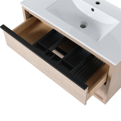 36" Bathroom Vanity with 2/3 Soft Close drawers,  White ceramic basin(BVA02536PLO-F-BL9090B)