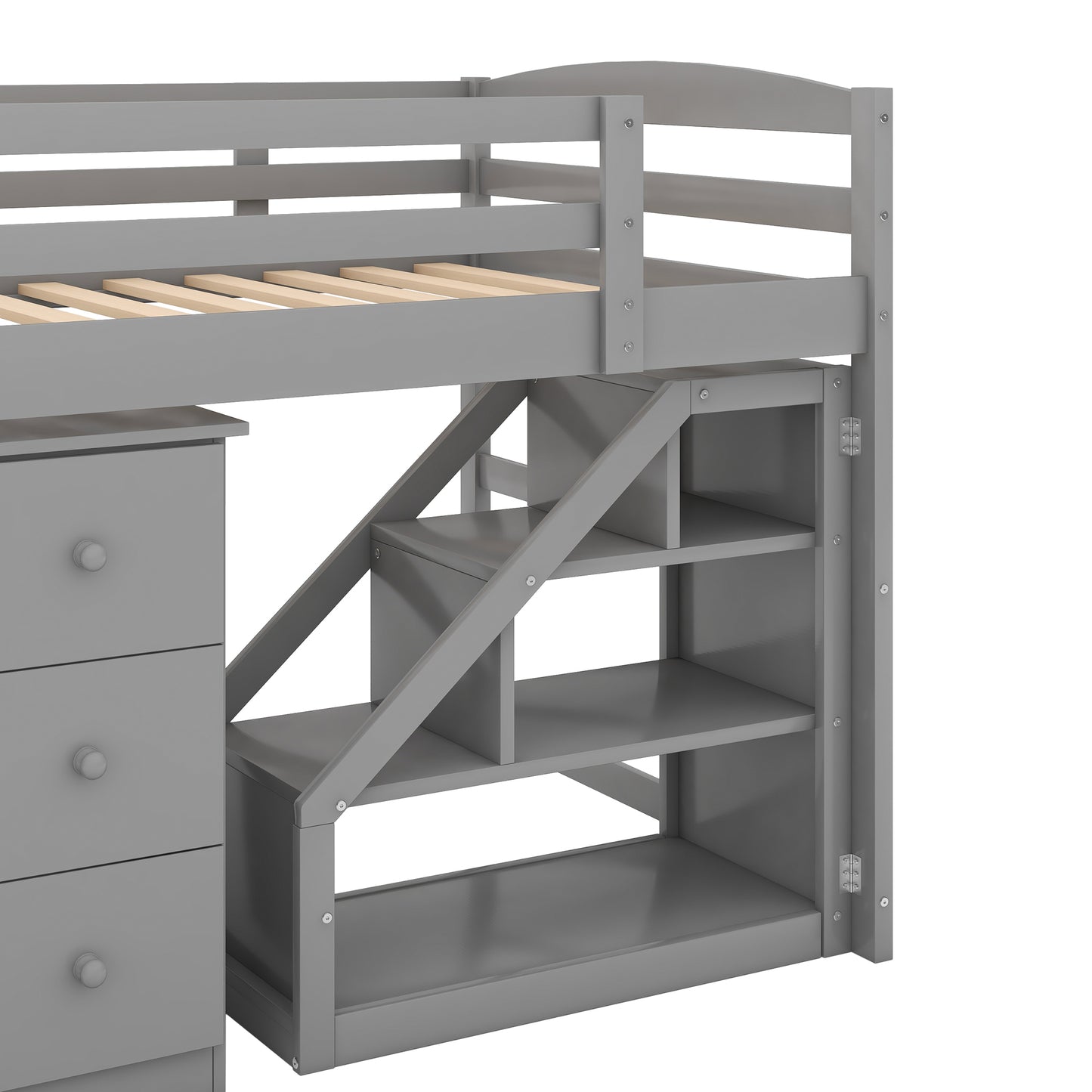 Twin Size Loft Bed with Multifunctional Movable Built-in Desk and and Staircase,Gray(OLD SKU:GX000925AAK)