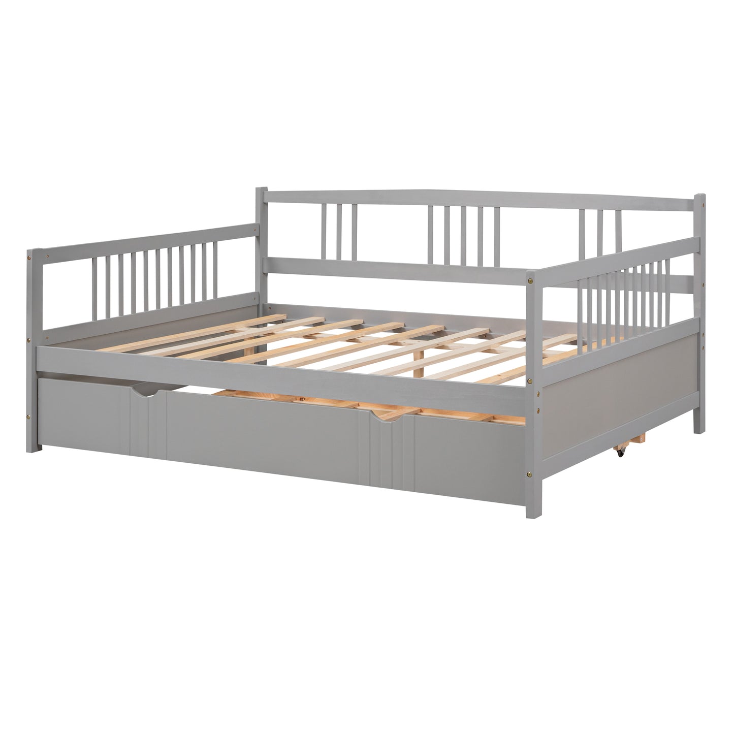 Full Size Daybed Wood Bed with Twin Size Trundle,Gray