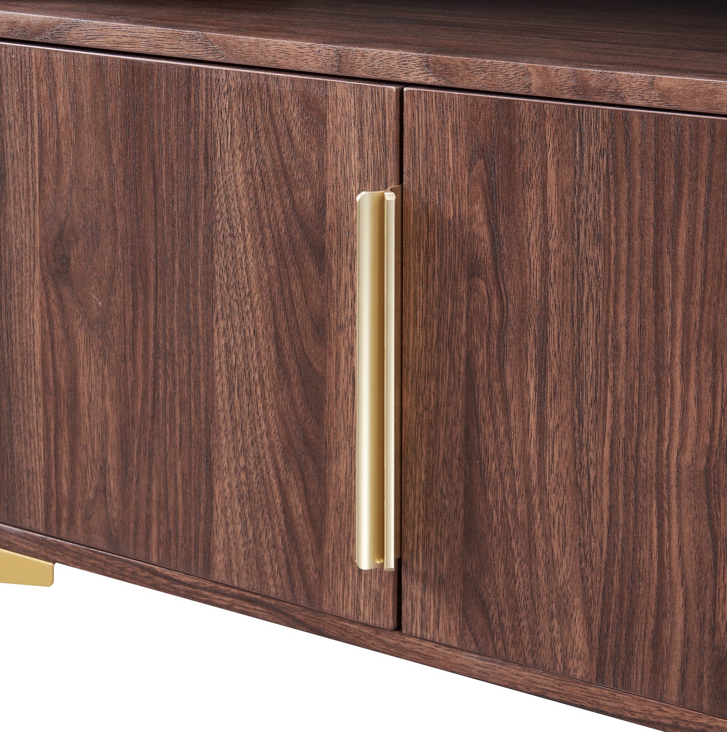 TREXM 58” L Sideboard with Gold Metal Legs and Handles Sufficient Storage Space Magnetic Suction Doors (Brown)