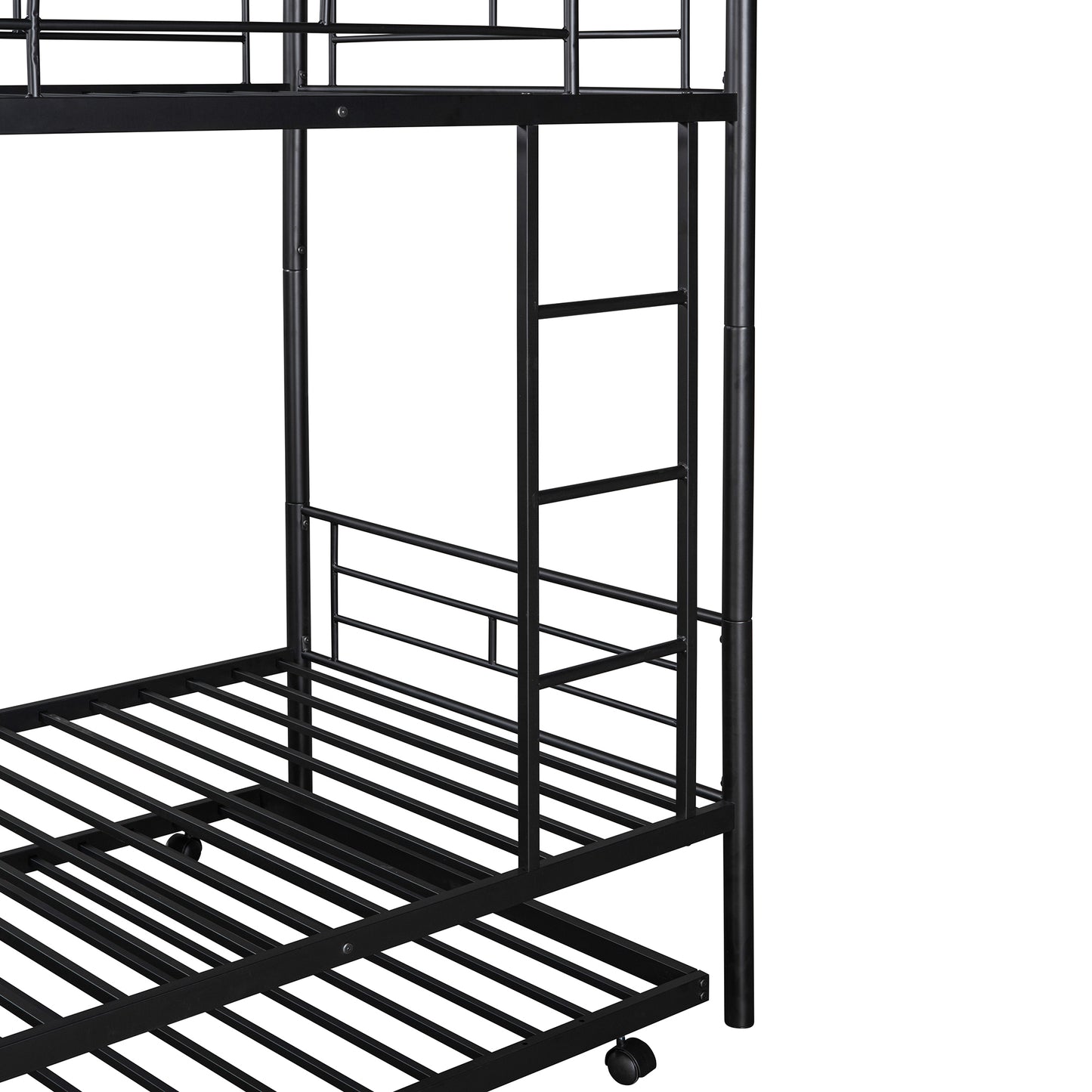 Twin-Over-Twin Metal Bunk Bed With Trundle,Can be Divided into two beds,No Box Spring needed ,Black ( old sku: MF194806AAB )