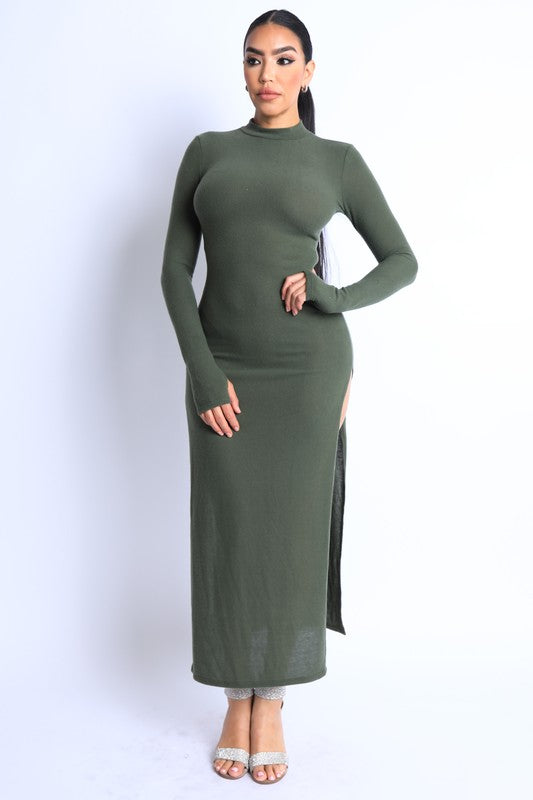 Hacci mockneck long sleeve dress