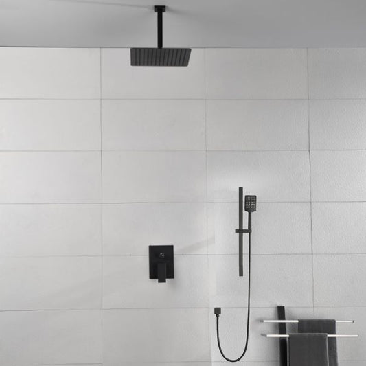Shower System 16Inch Square Bathroom Luxury Rain Mixer Shower Combo Set Pressure Balanced Shower System with Shower Head, Hand Shower, Slide Bar, Shower Arm, Hose, and Valve Trim