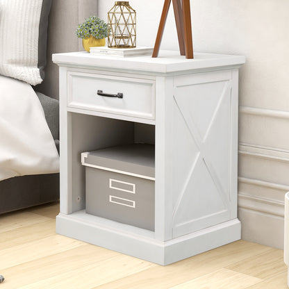 Modern Wooden Nightstand with Drawers Storage for Living Room/Bedroom, White