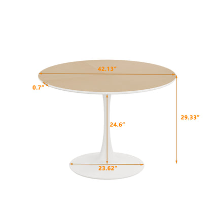 42"Modern Round Dining Table with Printed Wood Grain Table Top,Metal Base Dining Table, End Table Leisure Coffee Table