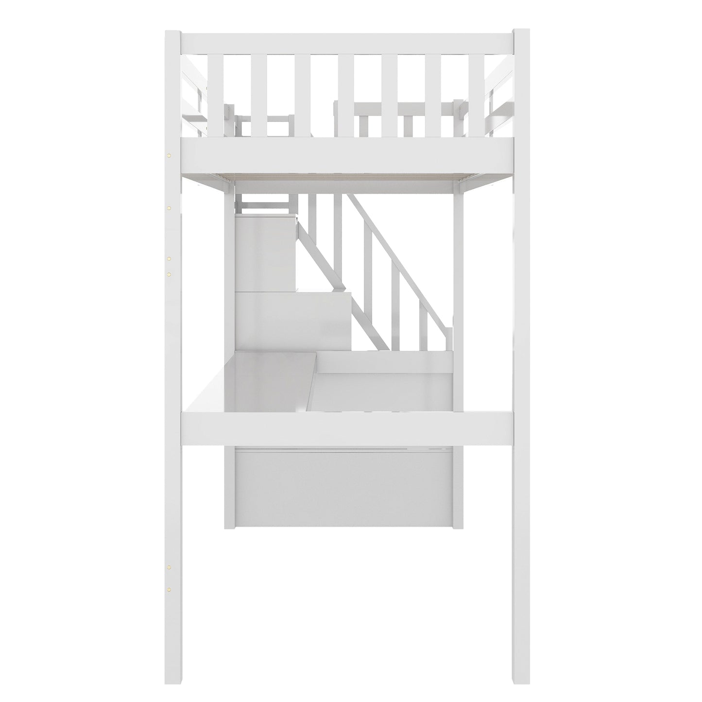 Twin Size Loft Bed with Staircase and Built-in Desk ,White