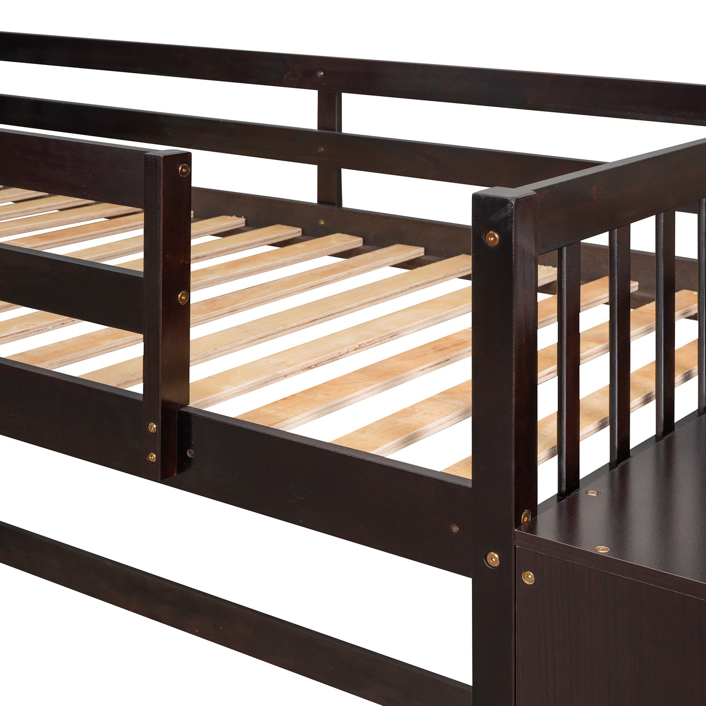 Twin over Twin Bunk Bed with 4 Drawers and 3 Shelves-Espresso（OLD SKU: LP000067AAP）