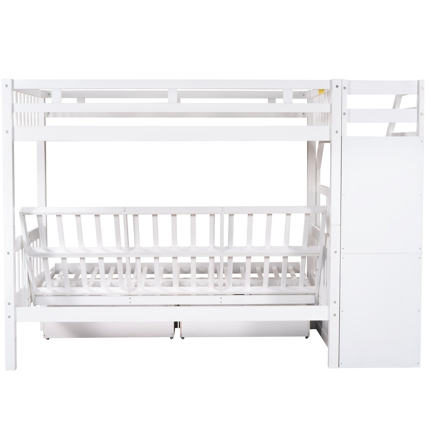 Twin over Full Bunk Bed with Two Drawers and Staircase, Down Bed can be Converted into Daybed,White