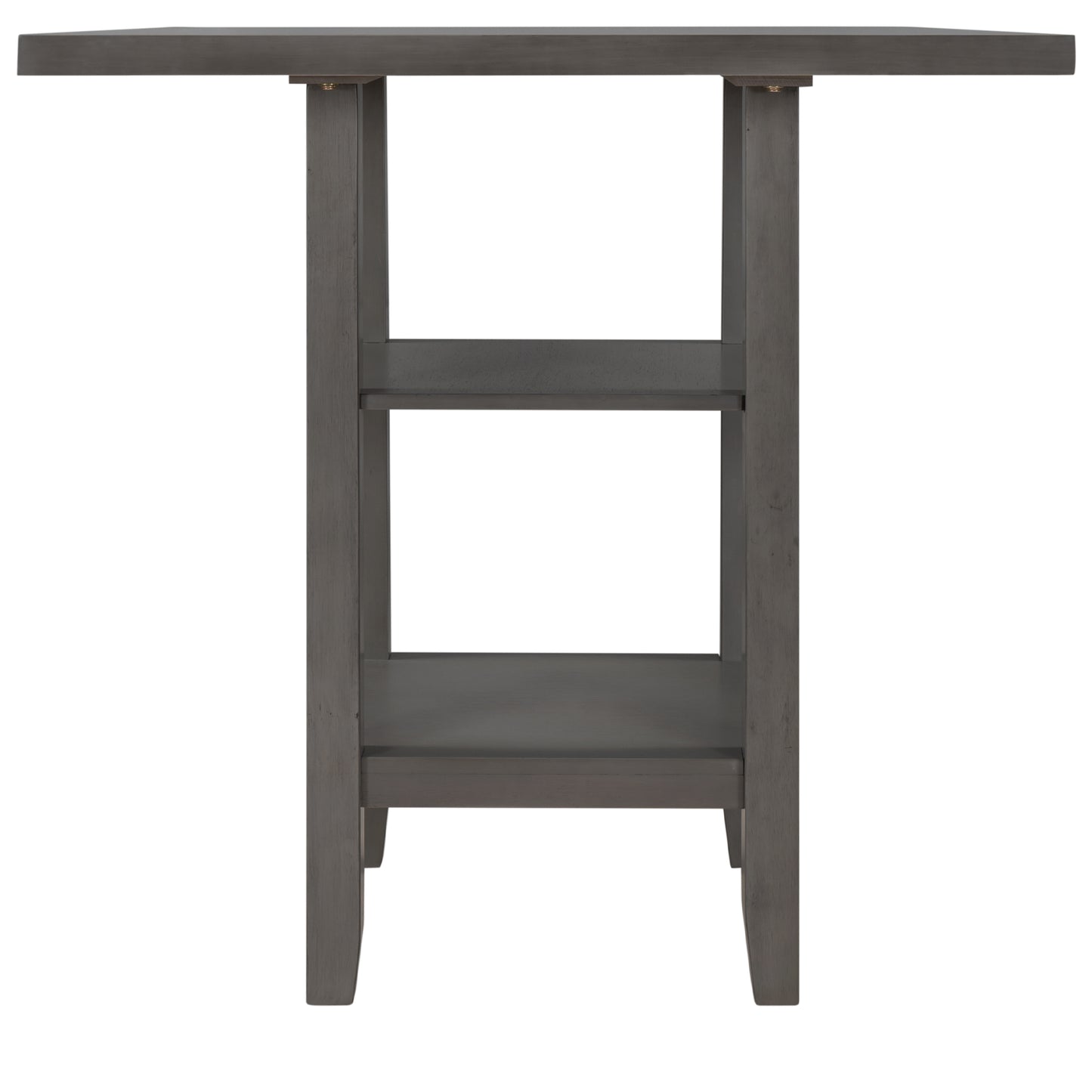 TREXM Square Wooden Counter Height Dining Table with 2-Tier Storage Shelving, Gray