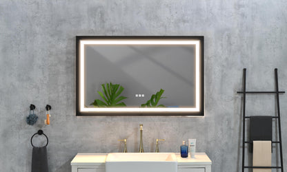 42 in. W x24 in. H Oversized Rectangular Black Framed LED Mirror Anti-Fog Dimmable Wall Mount Bathroom Vanity Mirror