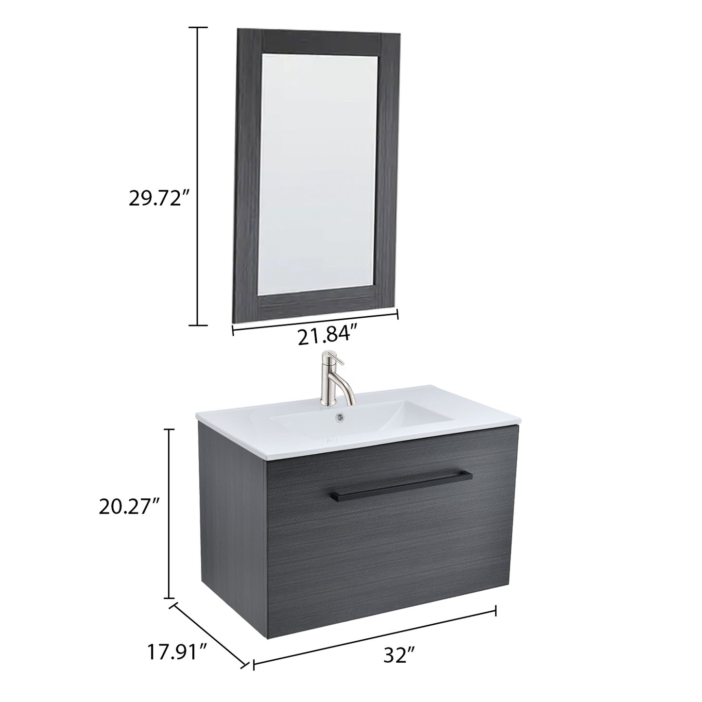 Wall-Mounted Cabinet, 32-inch Wide, Black Bathroom Vanity Cabinet Set with Mirror
