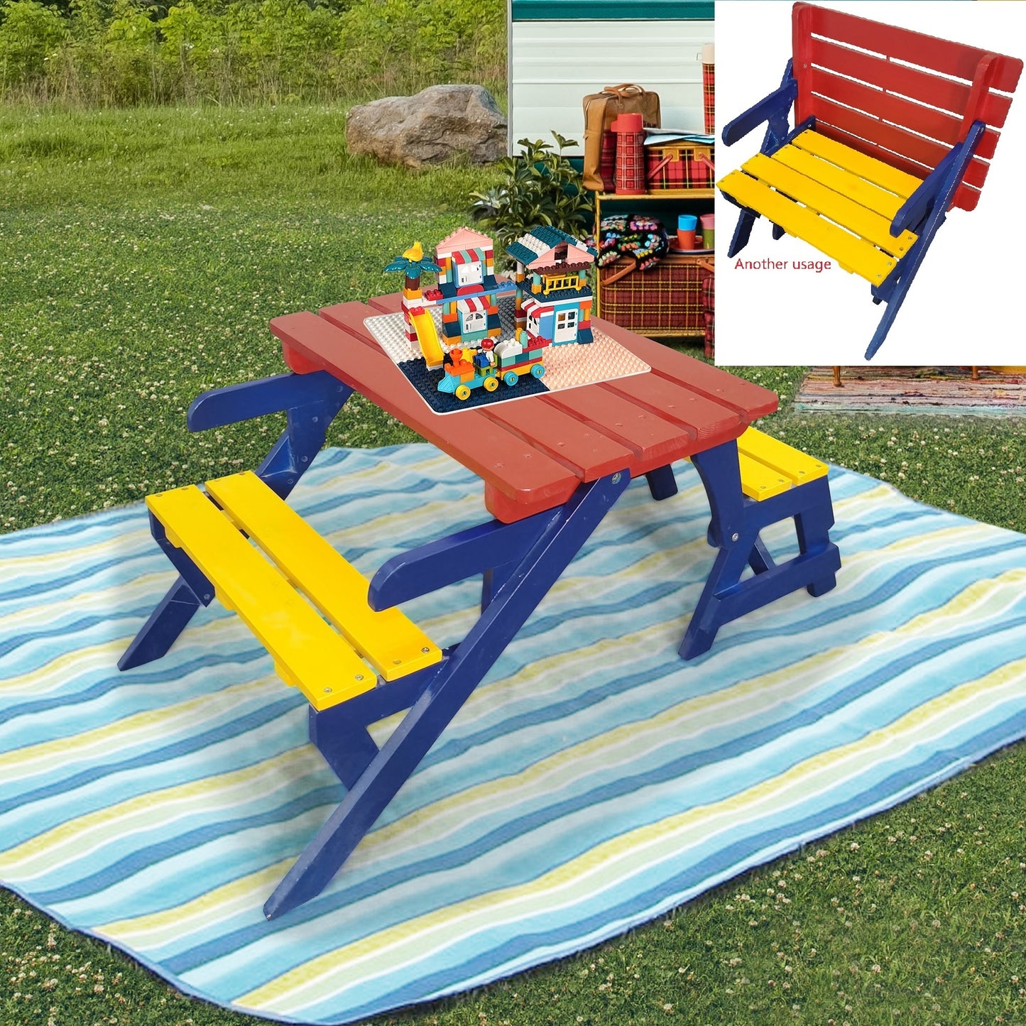 KID'S MULTI-FUNCTIONAL  ARM CHAIR,  TABLE+ 2 BENCHES（All-in-one）