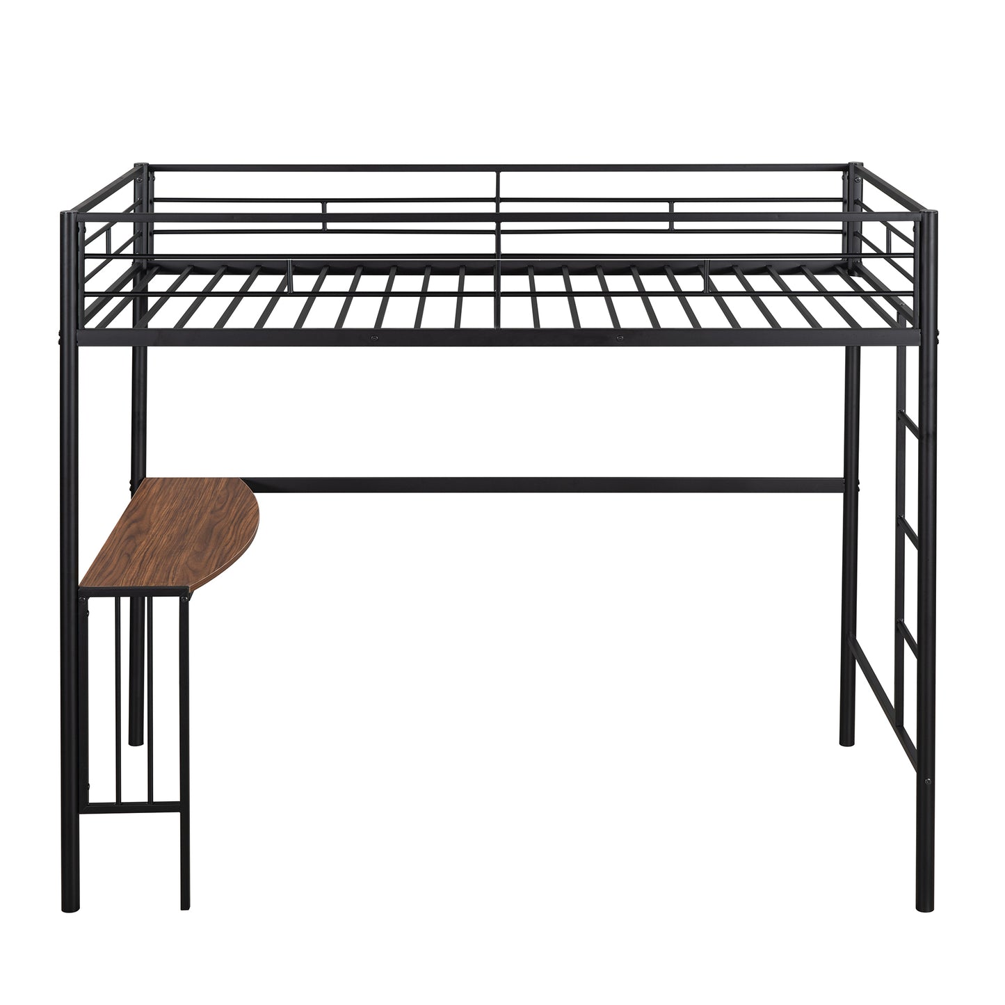 Twin Over Full Metal Bunk Bed with Desk, Ladder and Quality Slats for Bedroom, Metallic Black（OLD SKU :LP000092AAB）