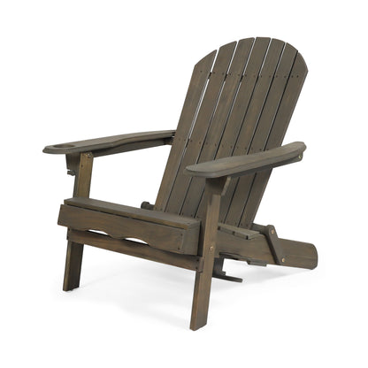 Kandyce Outdoor Acacia Wood Folding Adirondack  Grey Chair With Cup Holder