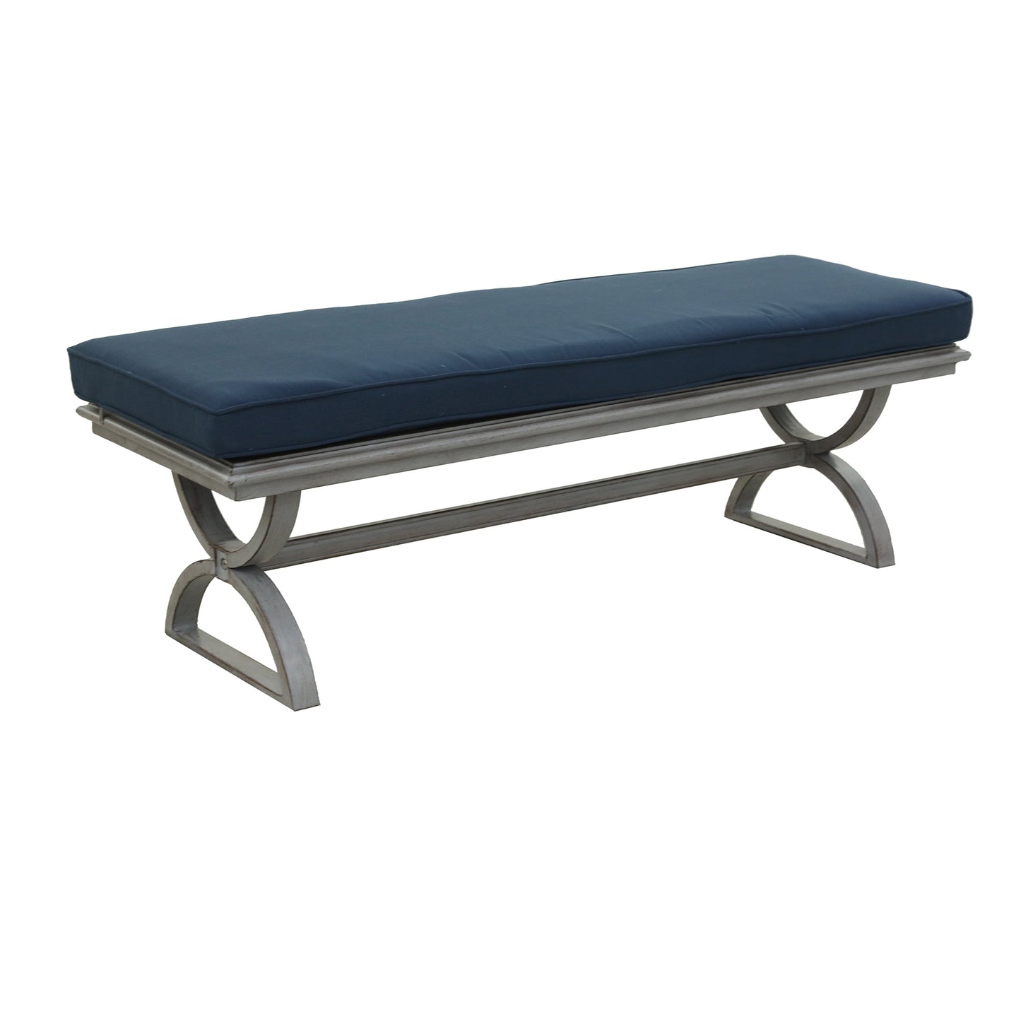 Outdoor Aluminum Bench with Cushion, Denim Blue