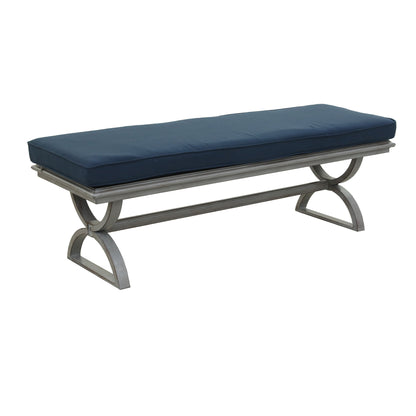 Outdoor Aluminum Bench with Cushion, Denim Blue