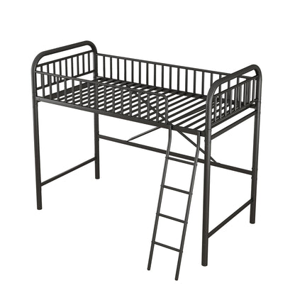 Twin Size Metal Loft Bed, No Box Spring Needed, Black (Old SKU:SM000222AAB)