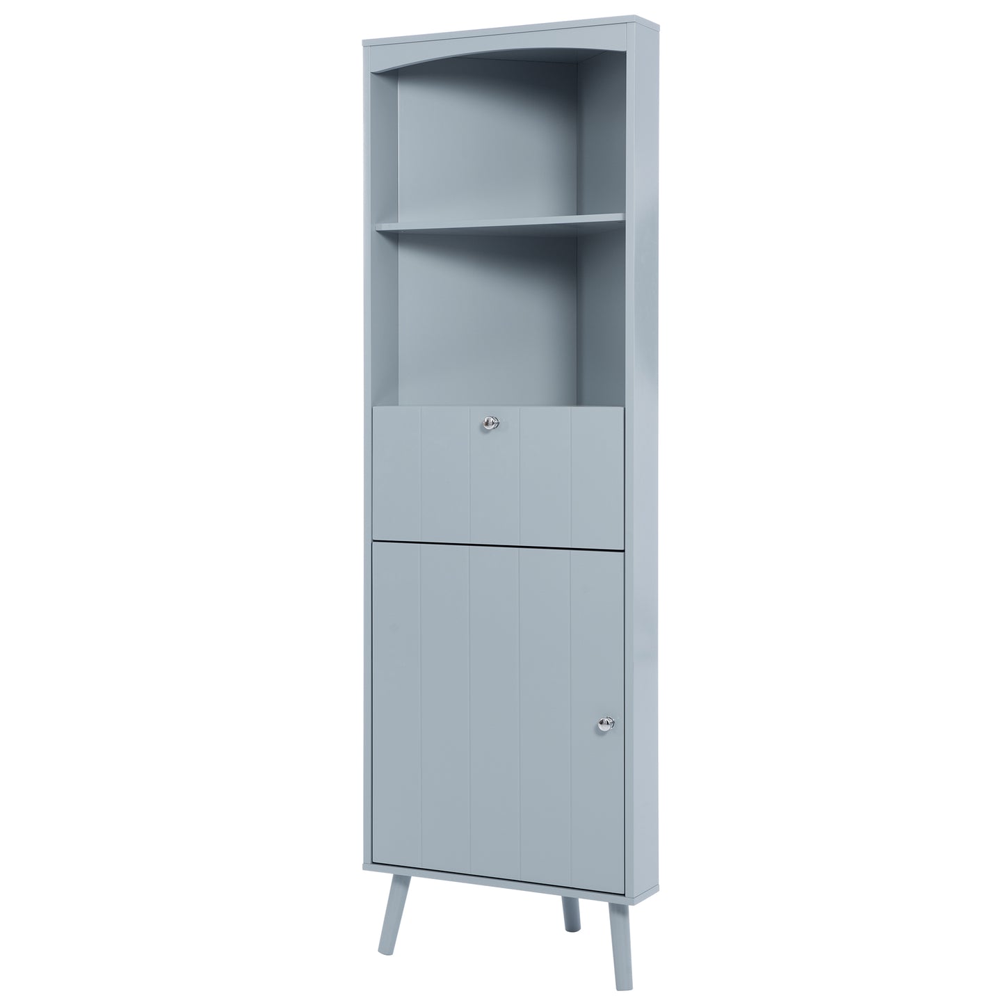 Gray Triangle Elegant Corner Cabinet with Open Shelves, MDF Board, Anti-toppling Device, Painting Surface, Large Storage Space for Limited Space