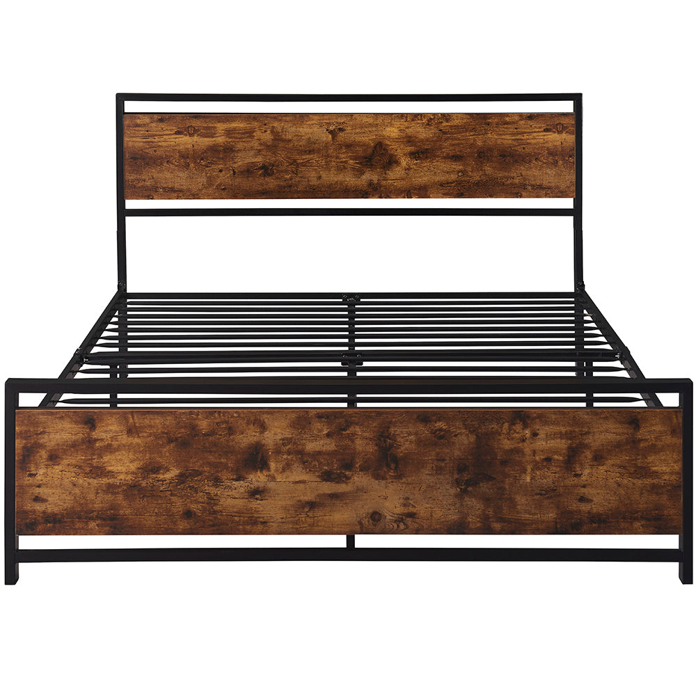 Full Size Metal Platform Bed Frame with Wooden Headboard and Footboard, No Box Spring Needed, Large Under Bed Storage, Easy Assemble