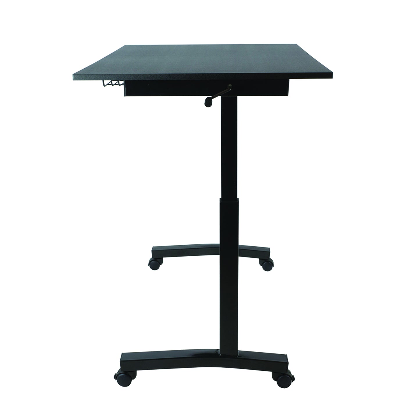 Atlantic Sit Stand Desk with Casters - Black (Height Adjustable) with side crank (switchable either side, left or right side crank)